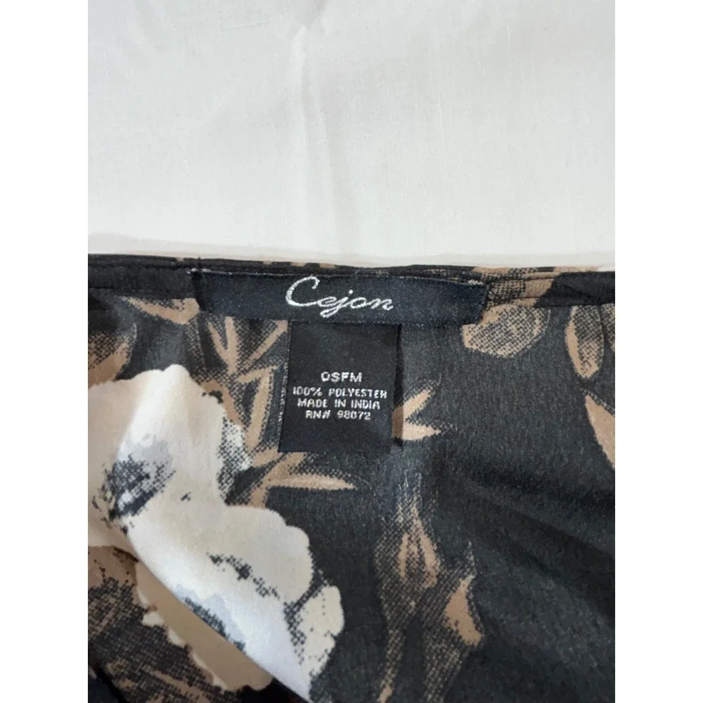 Cejon Women Black Floral Wrap Shawl Open Front One Size OSFM Polyester